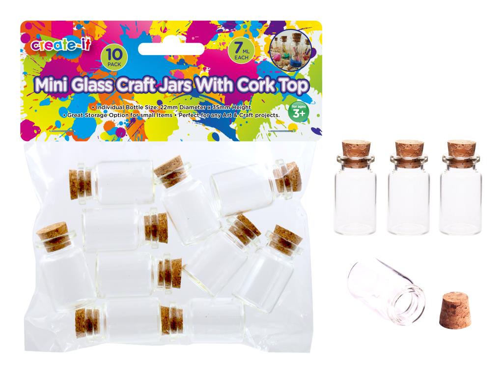 10PK Mini Glass Craft Jars W/Cork Top-7ML-35MM X 22MM