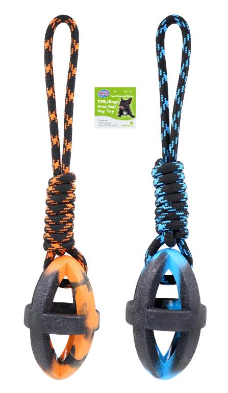 Dual Coloured Series TPR/Rope Oval Ball Dog Toy (D)