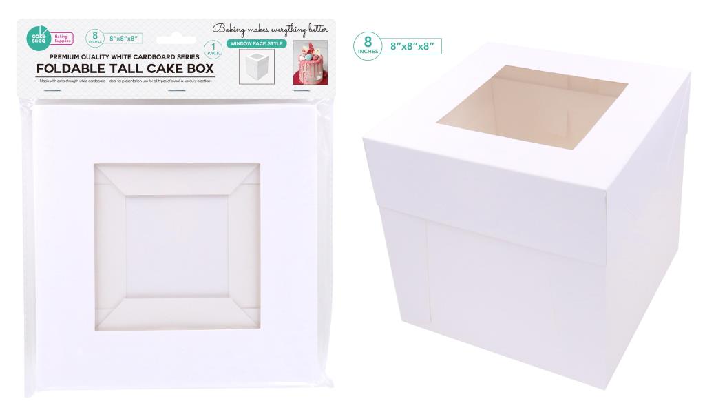 Tall Series White Cardboard Cake Box W/ Window - 8" x 8" x 8"