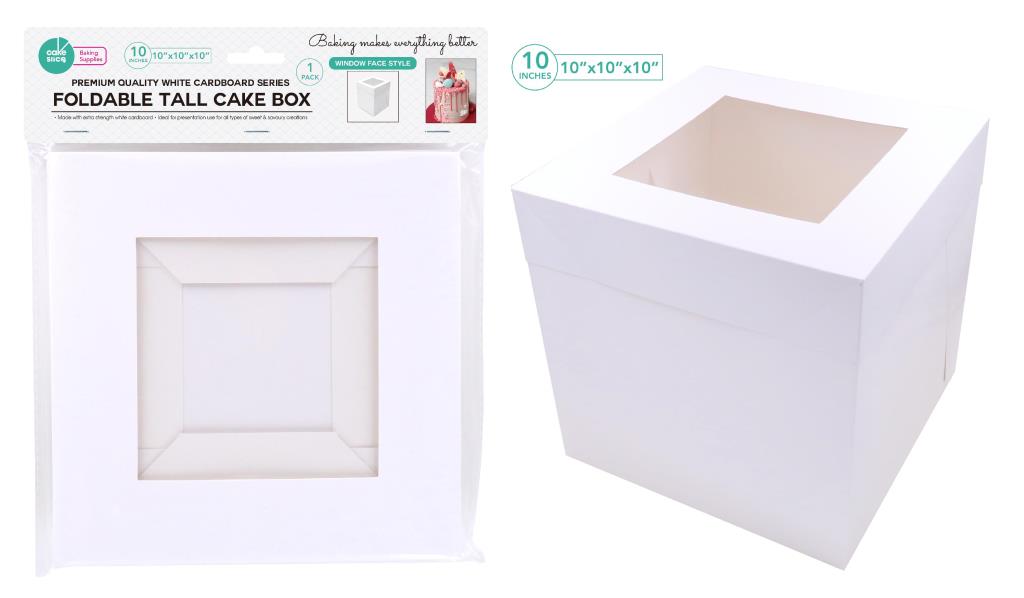 Tall Series White Cardboard Cake Box W/ Window -10" x 10" x 10"