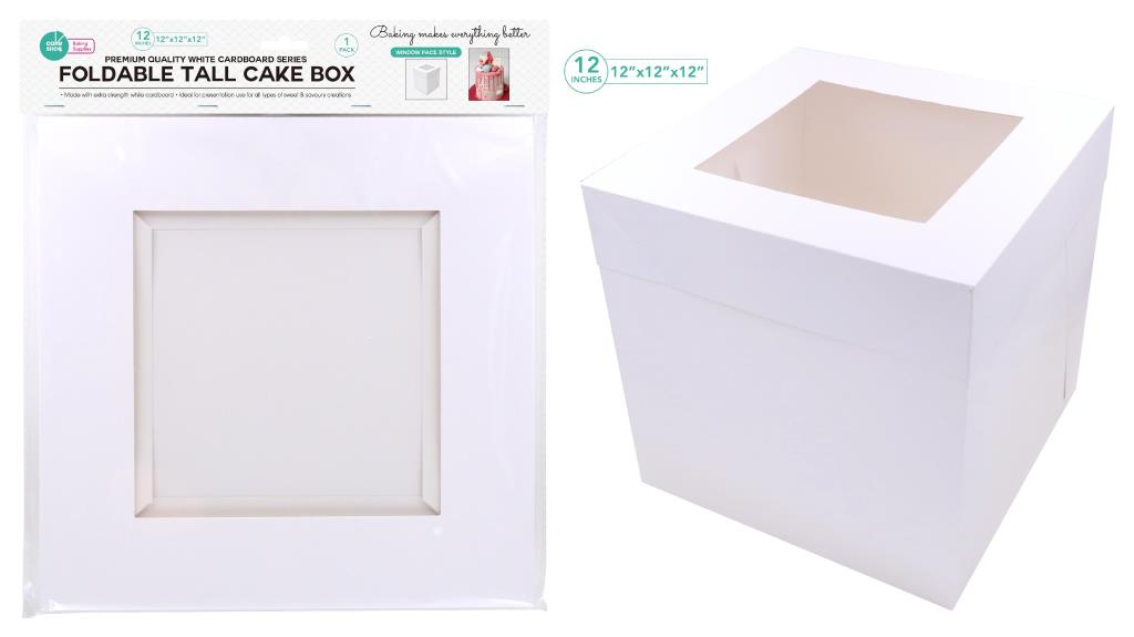 Tall Series White Cardboard Cake Box W/ Window -12" x 12" x 12"