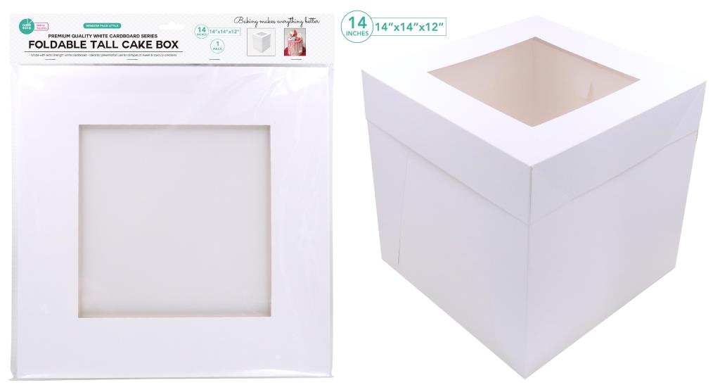 Tall Series White Cardboard Cake Box W/ Window -14" x 14" x 14"