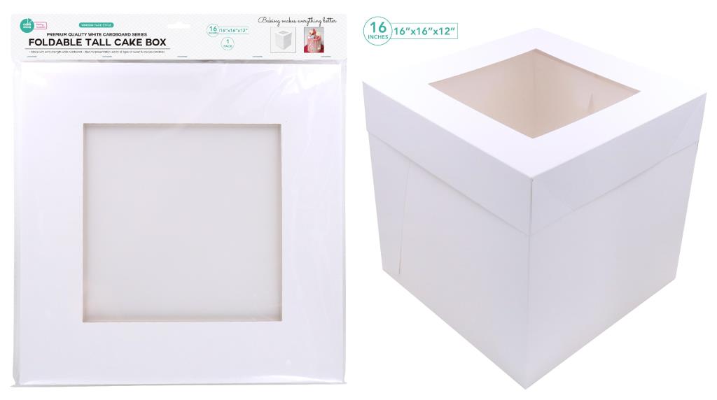Tall Series White Cardboard Cake Box W/ Window -16" x 16" x 14" (D)