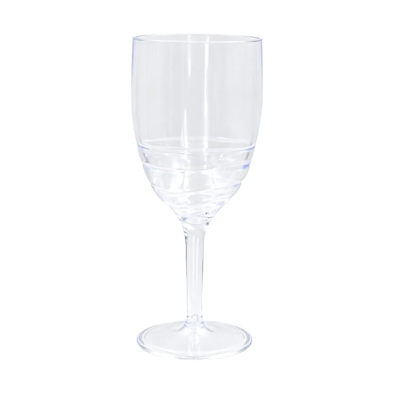 Clear stemmed wave-textured plastic wine glass, 400ml, shatter-resistant for events and bars