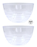 Clear wave-textured plastic serving bowl, 830ml, shatter-resistant for snacks, dips and sides