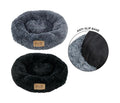 Calming plush dog and pet bed 50x50x19cm in black and dark grey, soft bolster design for retail and pet shops