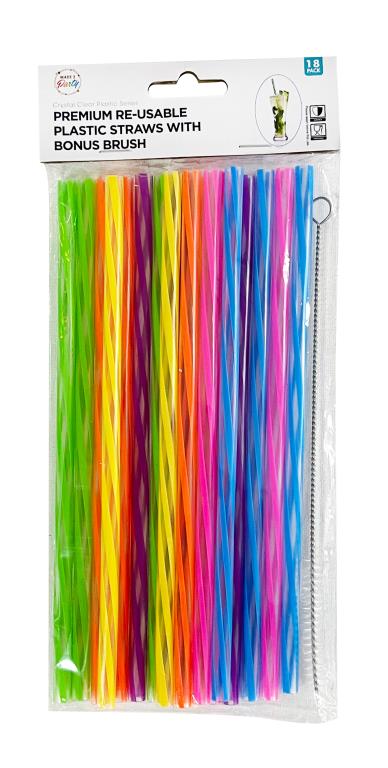 18PK Re-Usable Drinking Straws W/ Cleaner