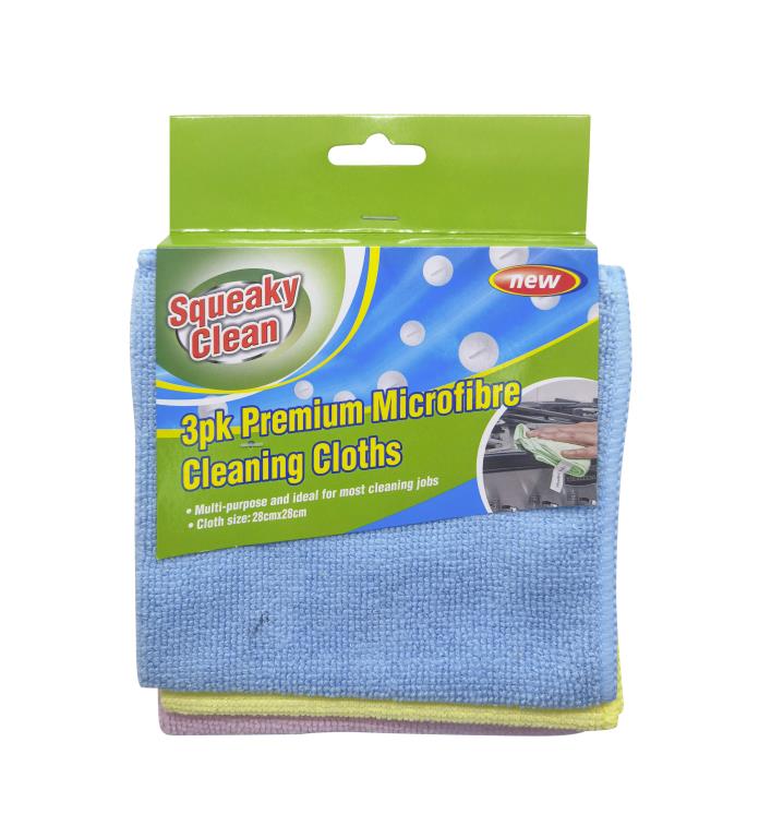 3PK Microfibre Cleaning Cloths 28CM x 28CM