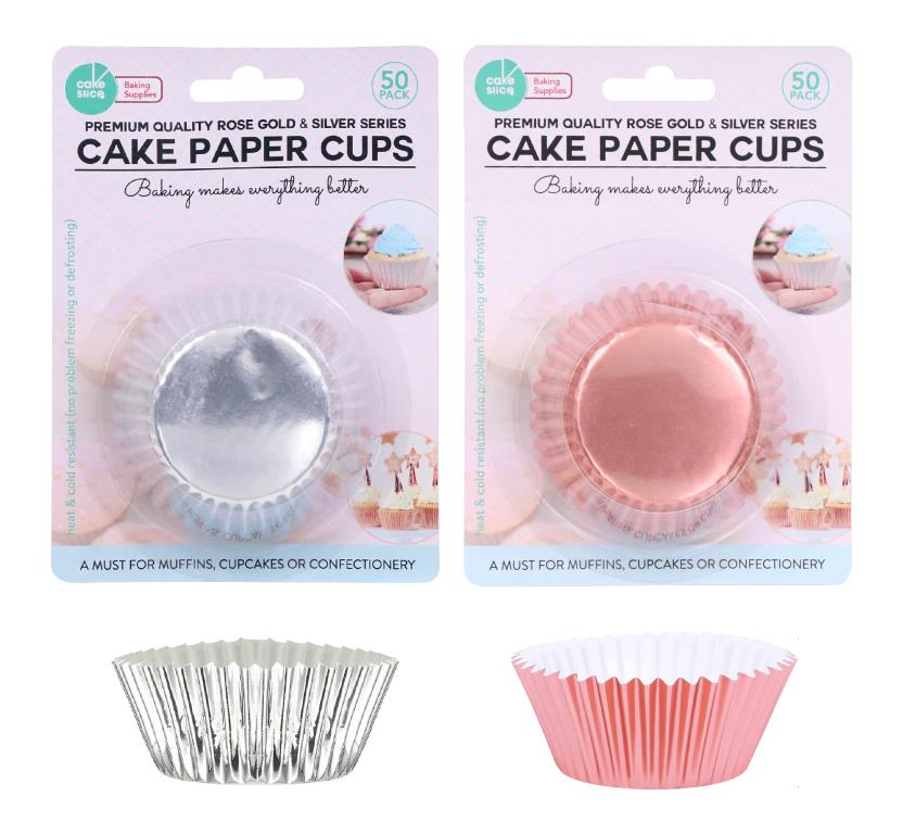 50PK Foil Style Cake Cups-Rose Gold & Silver Series