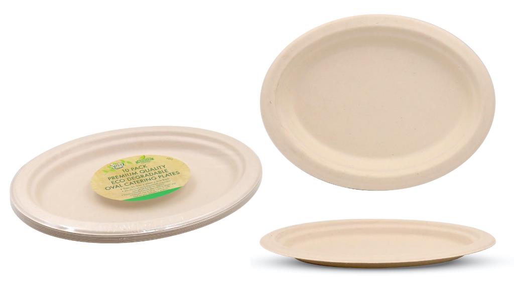 ECO Biodegradable Catering Plates - Oval 26.3CM X 19.9CM-10PK