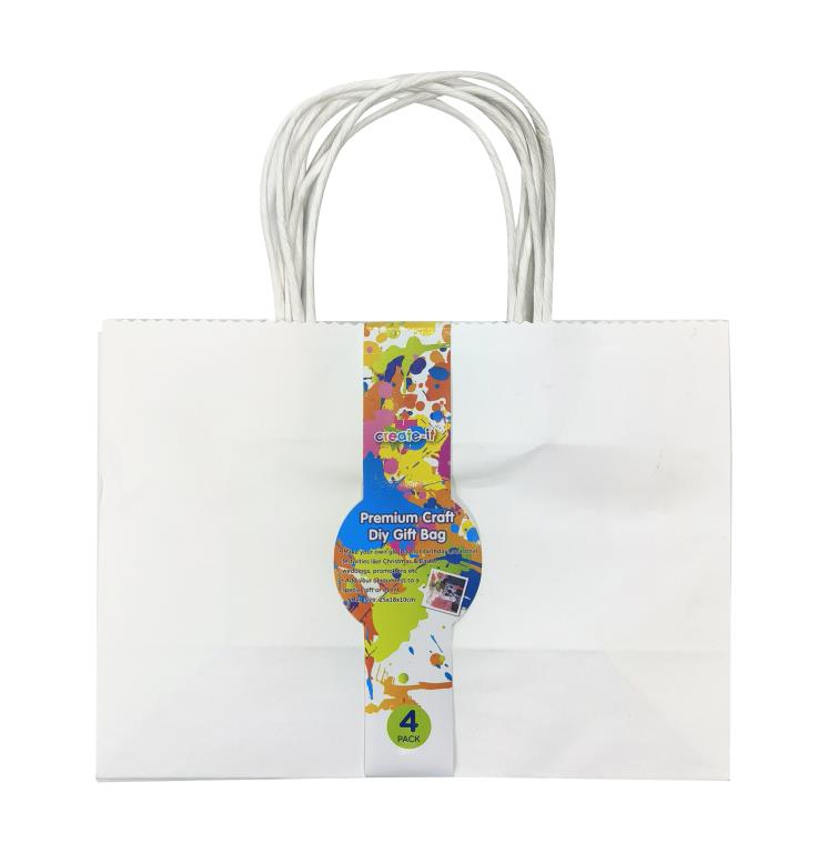 4PK Craft DIY Gifts Bags (White Series) - 25CM x 18CM x 10CM