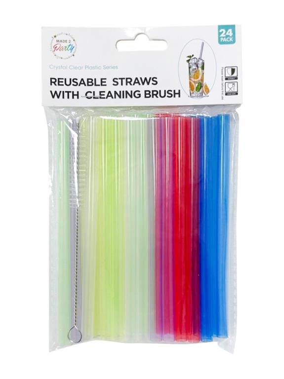 24PK Re-usable Straws with Cleaning Brush - 14CM