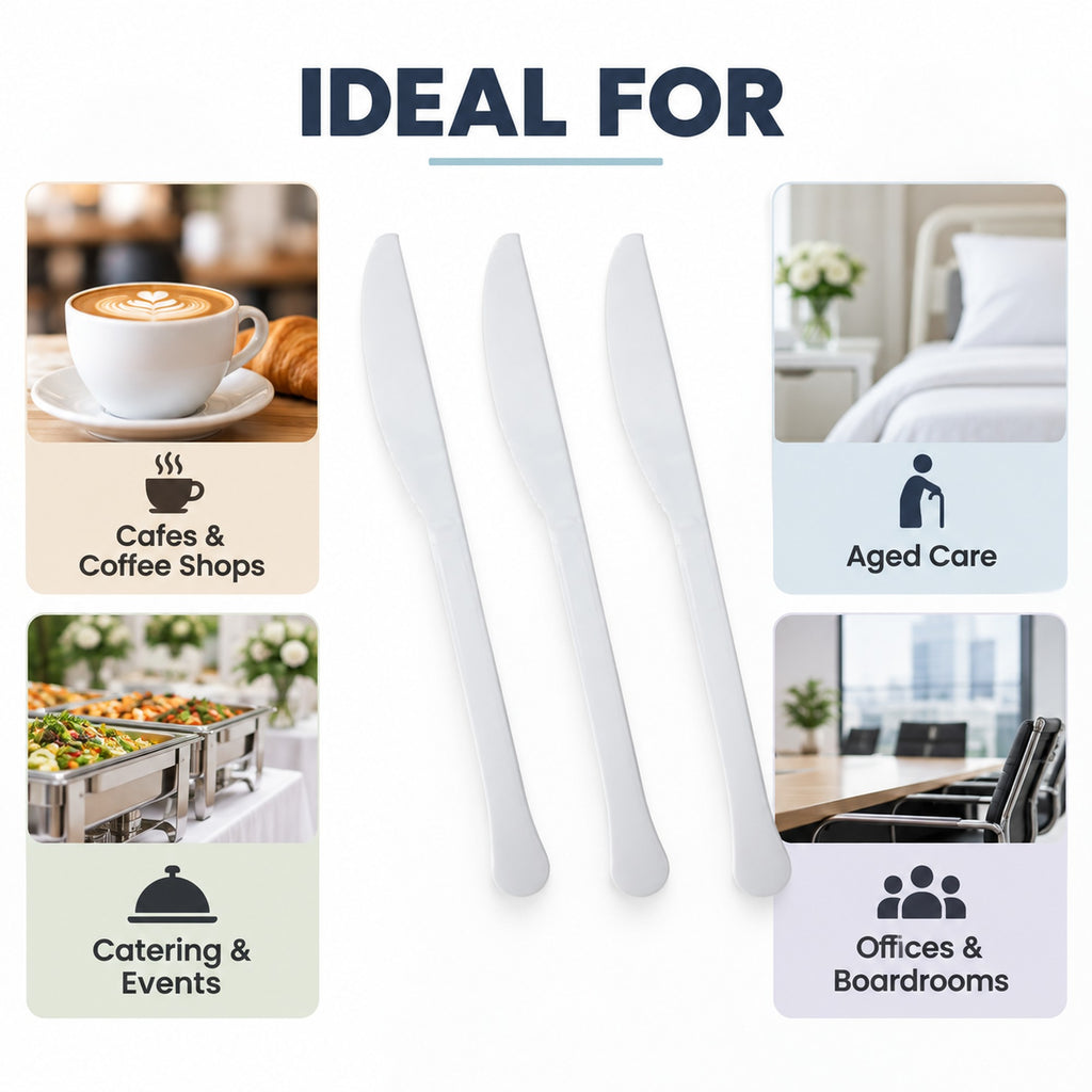 Plastic knives for cafes, catering, aged care and offices - wholesale party cutlery