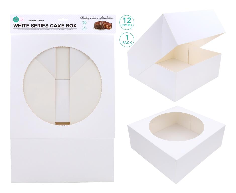 White Cardboard Cake Box With Window Face - 12" x 12" x 6"