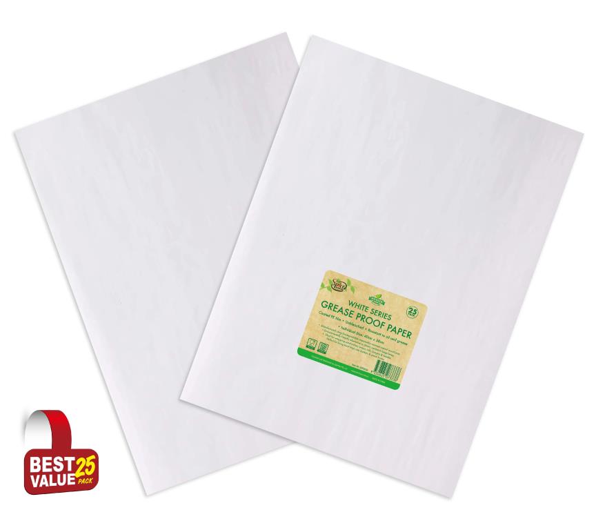 25PK 100% PE Coated White Series Grease Proof Paper - 30CM x 40CM
