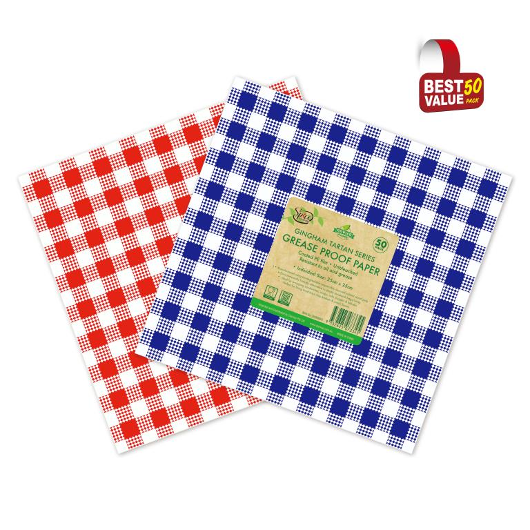 50PK Gingham Tartan Series Grease Proof Paper - 25CM x 25CM
