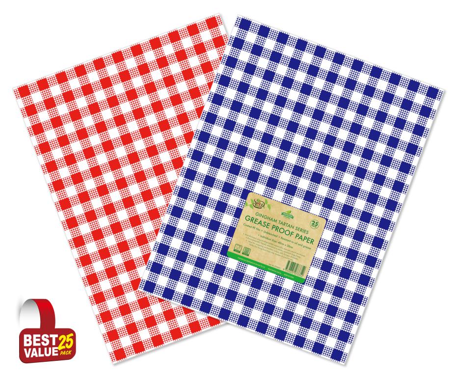 25PK 100% Gingham Tartan Series Grease Proof Paper - 30CM x 40CM