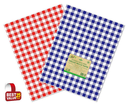 25PK 100% Gingham Tartan Series Grease Proof Paper - 30CM x 40CM