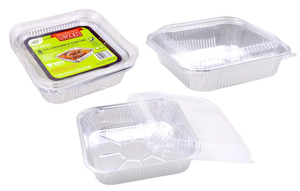 Foil Trays W/Clear PVC Lids (4PK) 204MM X 204MM X 45MM
