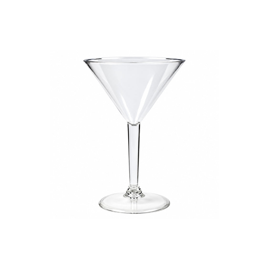 Clear acrylic plastic martini glass, 230ml reusable cocktail glass, on a white background