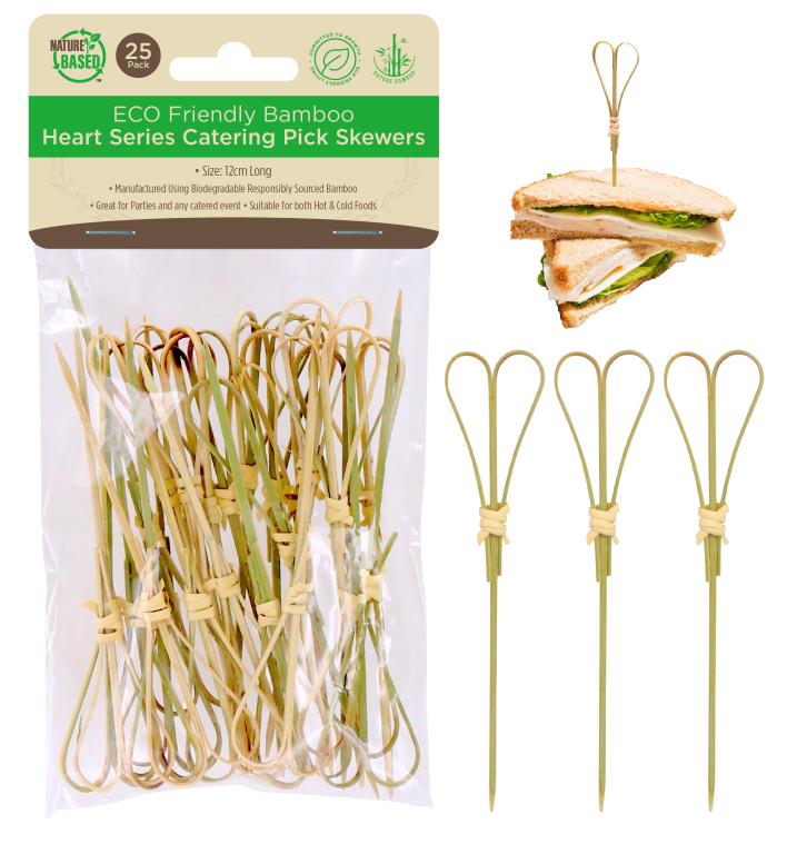 25PK Bamboo Heart Series Pick Skewers