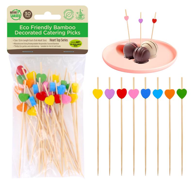 30PK Bamboo Decorated Heart Top Series Picks