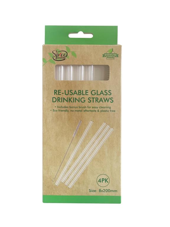 4PK Re-Usable Glass Drinking Straws
