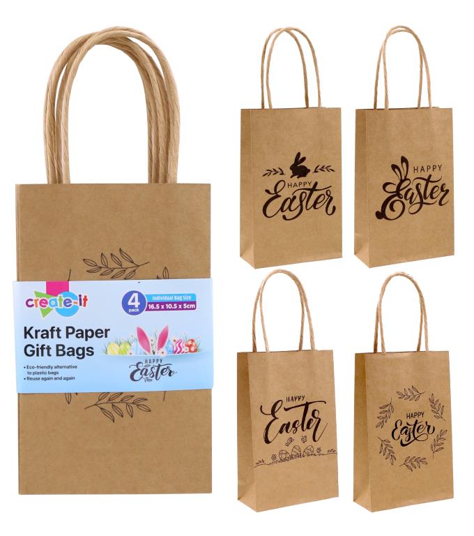 4PK Craft Gift Bags-Brown Easter Series-16.5CM x 10.5CM x 5CM  (D)