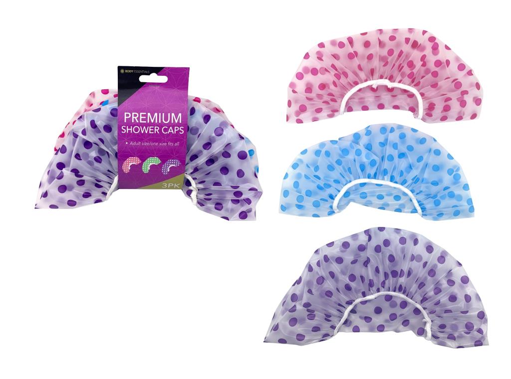 3PK Polka Dot  Series Adult Shower Caps (D)