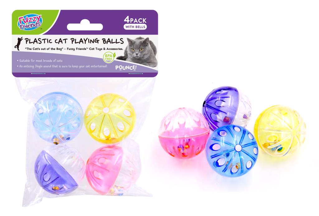4PK Plastic Cat Playing Balls W/Bell - Series 2