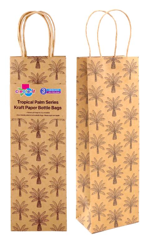 Craft Gift Bags - Tropical Palm Series - 35CM X 11.5CM 8CM - 3PK (D)