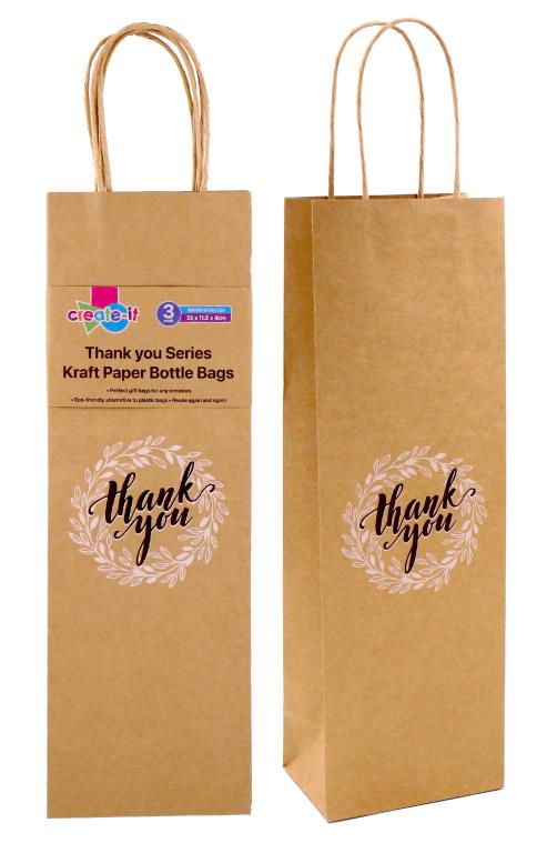 Craft Gift Bags - Thank You Series - 35CM x 1.5CM x 8CM - 3PK (D)