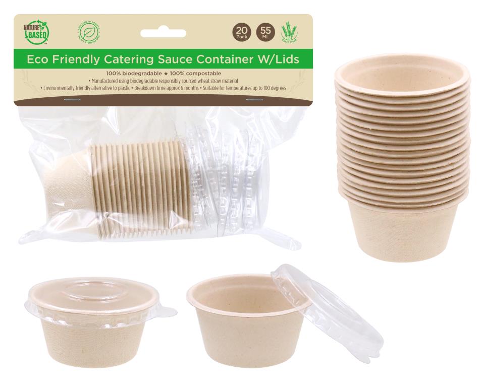 ECO Degradable Series 55ML Sauce Containers W/Lids- 20PK (D)