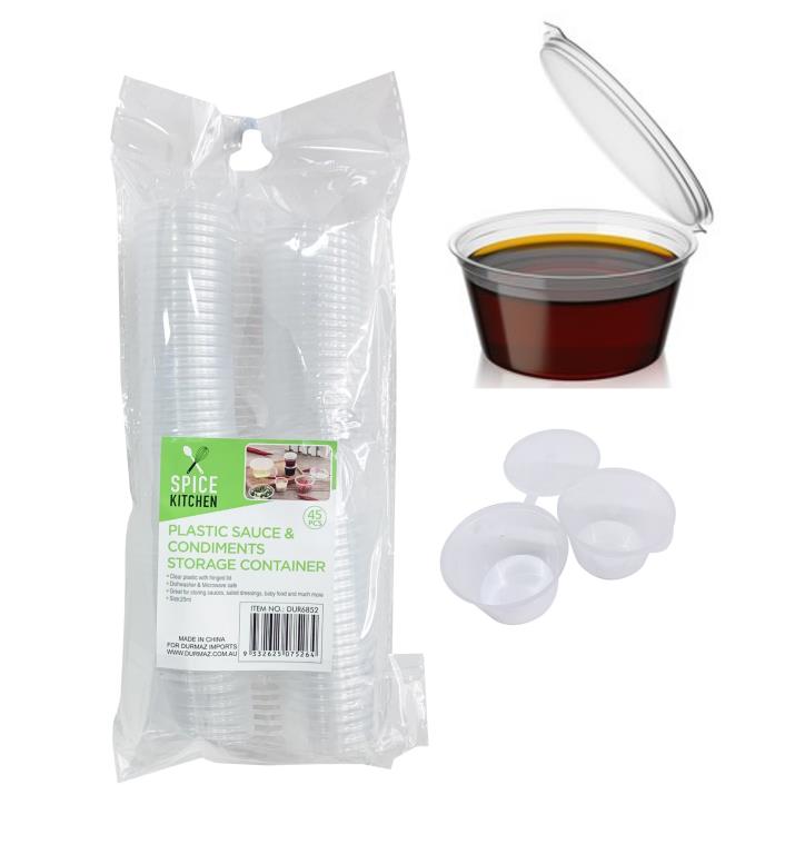 45PK Plastic Sauce & Condiments Storage Container W/Hinged Lid - 25ML