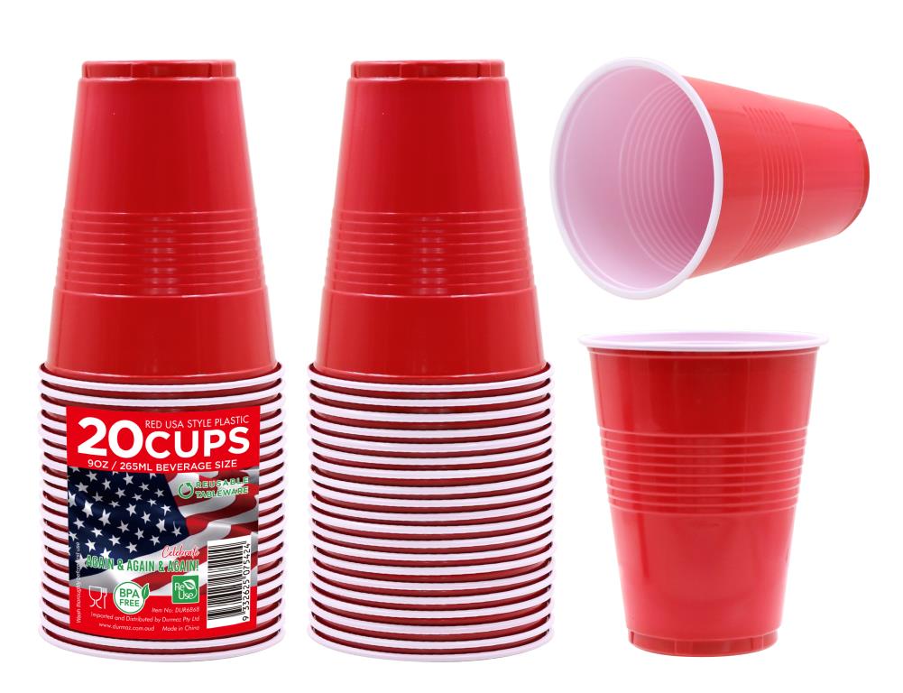 Red USA Style Plastic Cups (9OZ) 265ML-20PK