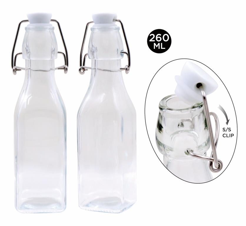 Mini Glass Square Series Clip Top Bottle-260ML