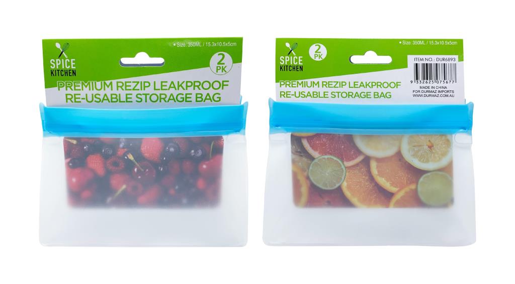 2PK Rezip Leakpoof Re-Usable Storage Bags-15.3CM x 10.5CM x 5CM (D)