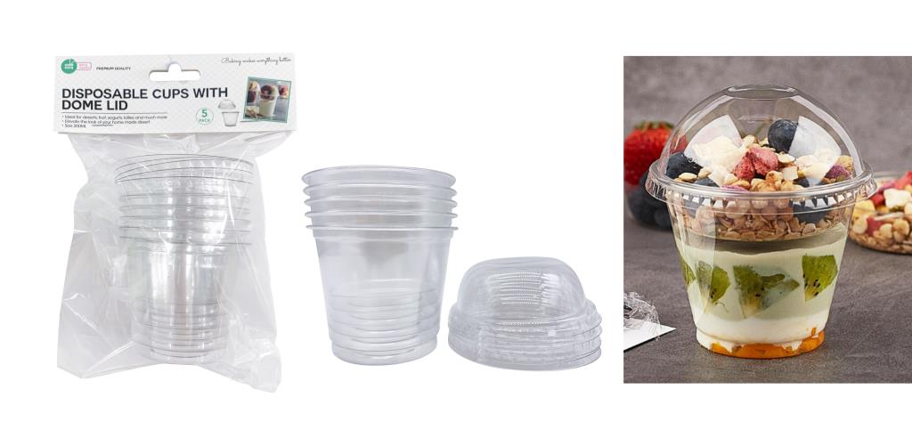 5PK Disposable Cups W/Dome Lid - 200ML