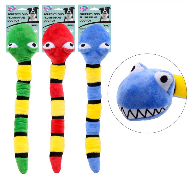 Squeaky Long Plush Snake Dog Toy