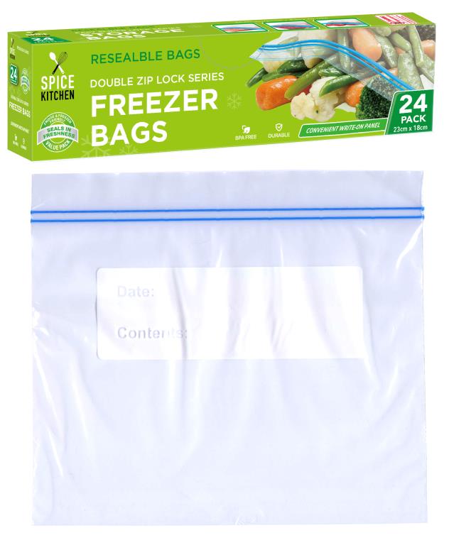 24PK Double Zip Lock Series Freezer Bags - 22CM X 20.5CM
