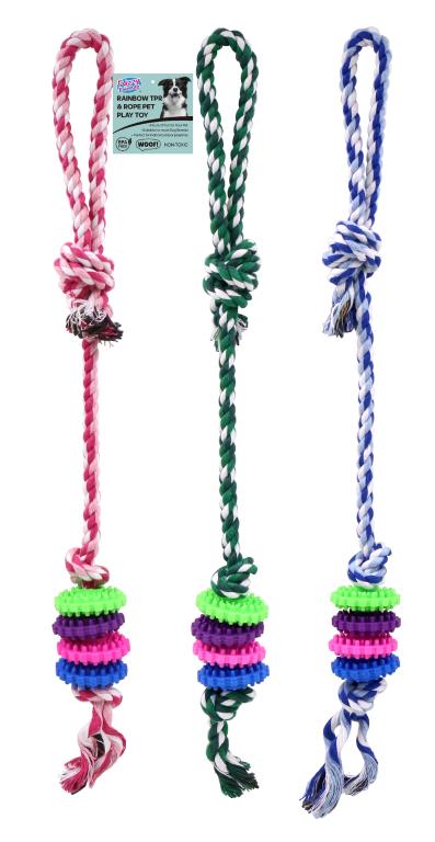 Rainbow TPR & Rope Pet Play Toy - 45CM Series