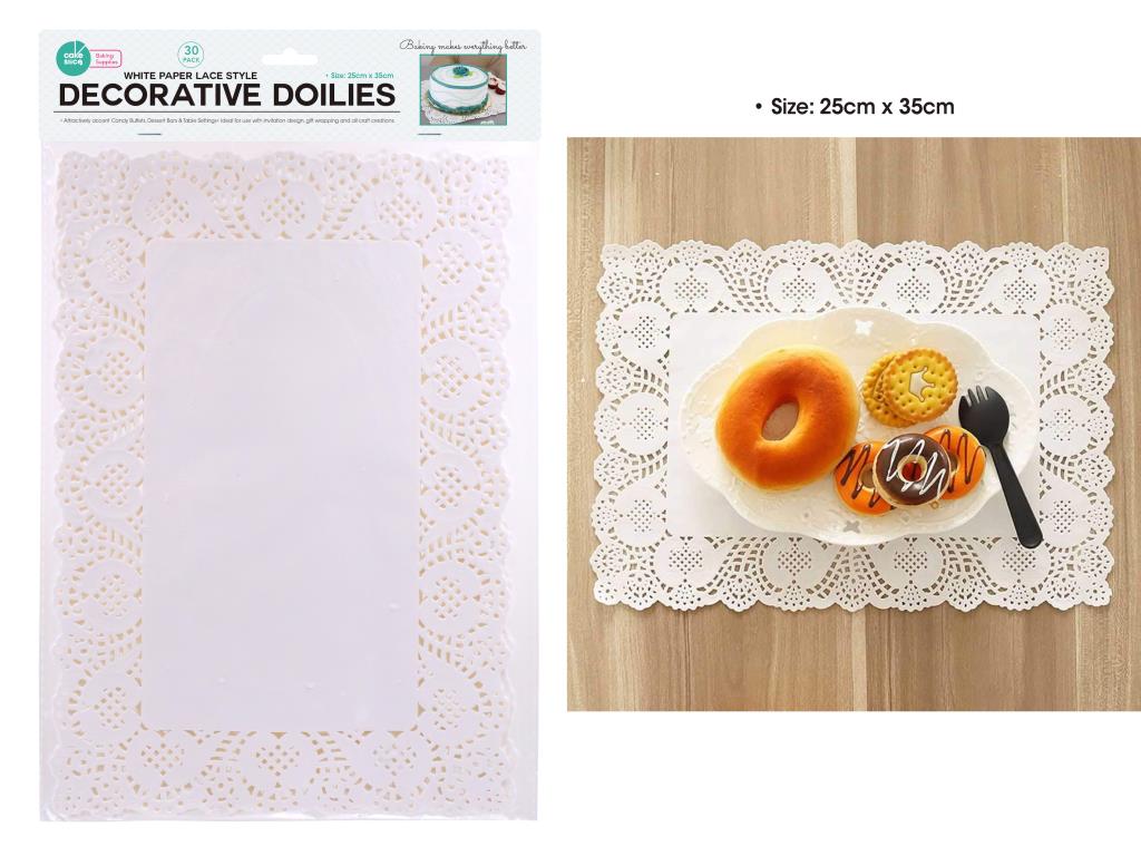 30PK White Paper Lace Sytle Decorative Doilies - 25CM x 35CM