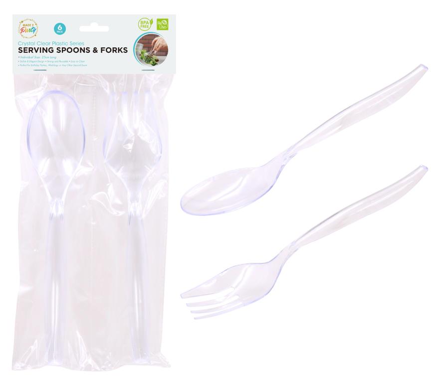 6PK Clear Series Serving Spoons & Forks