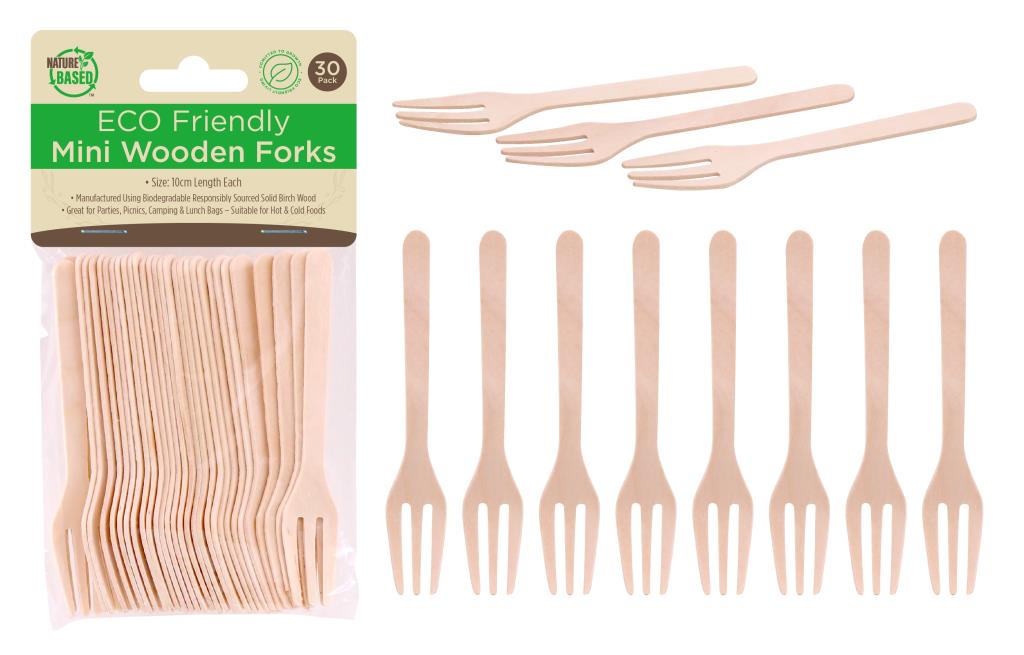ECO Wooden Cutlery - Mini Forks- 30PK