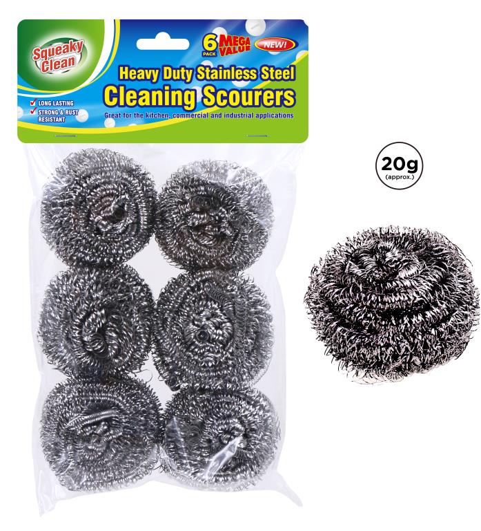 6PK Stainless Steel Cleaning Scourers