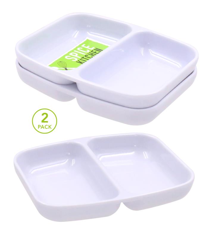 2PK White Melamine 2 Section Tray - 9.9CM X 8.1CM