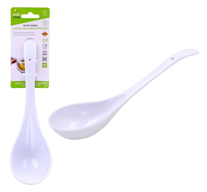 2PK White Melamine Large Spoons - 25CM X 7CM