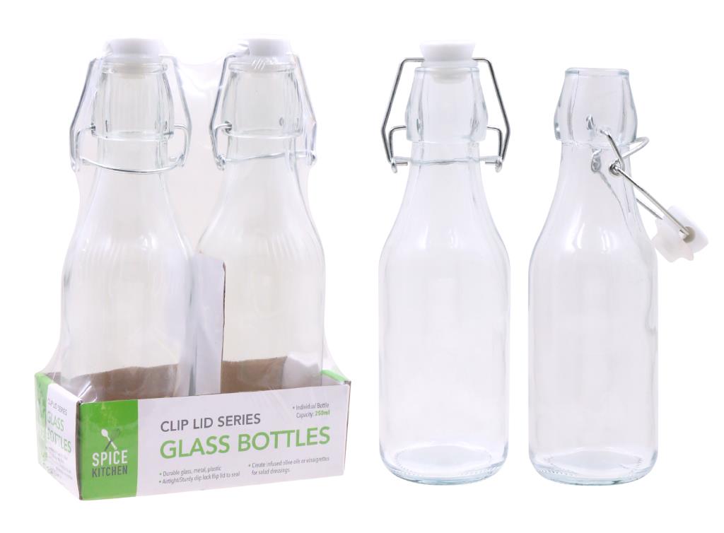 2PK Mini Glass Clip Top Bottles-250ML