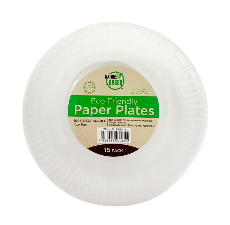 15PK ECO Friendly Paper Party Plates - 18CM