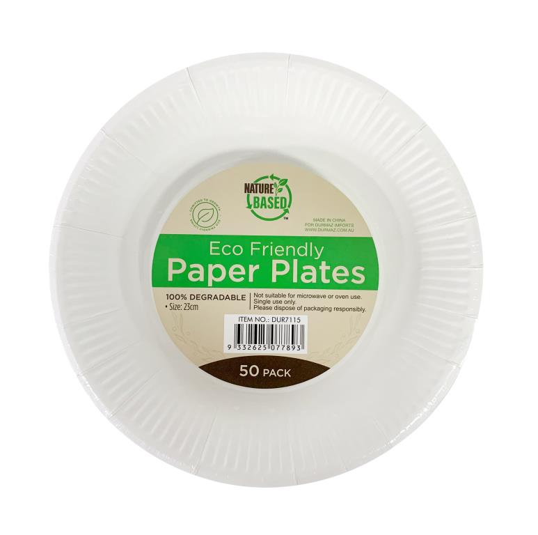 50PK ECO Friendly Paper Party Plates - 23CM